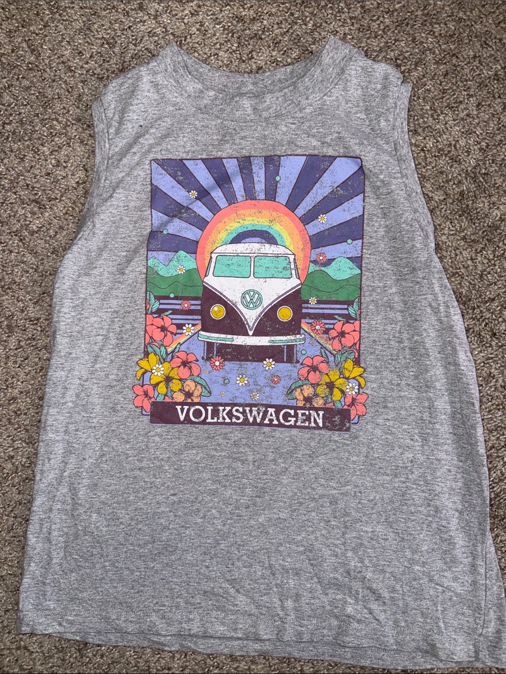 Graphic Tank Top - Gray with Multicolor Print